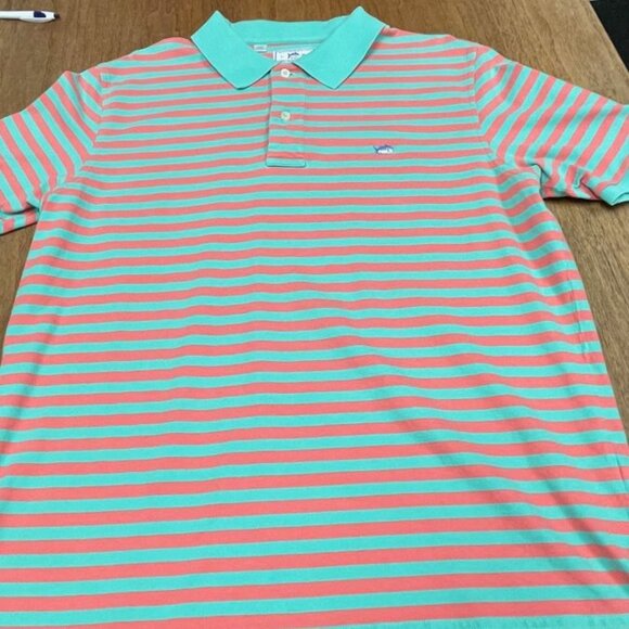 Southern Tide Men's Polo Shirt - Green & Pink Striped - Size L (40) - EUC - Picture 4 of 9
